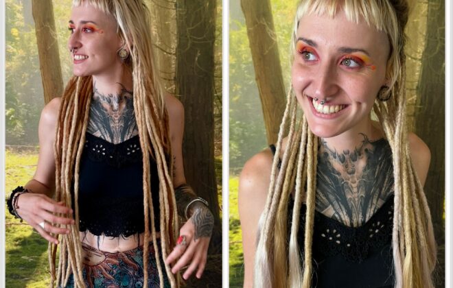Resultat dreadlocks naturelles blondes transformation du synthétiques au naturel.